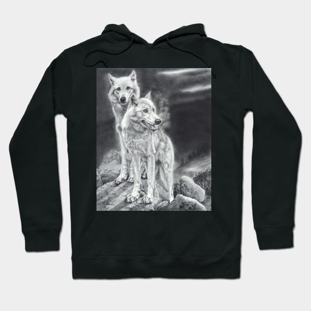 Moon Shadows - wolf cubs -pencil drawing Hoodie by Mightyfineart